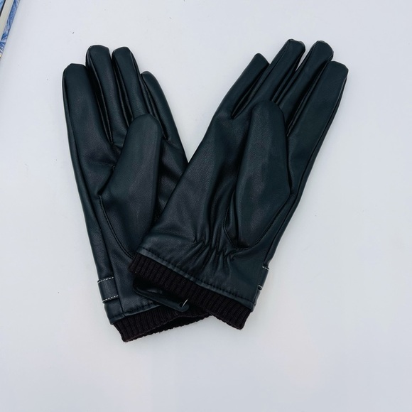 NWOT BLACK FAUX LEATHER GLOVES - Picture 2 of 5